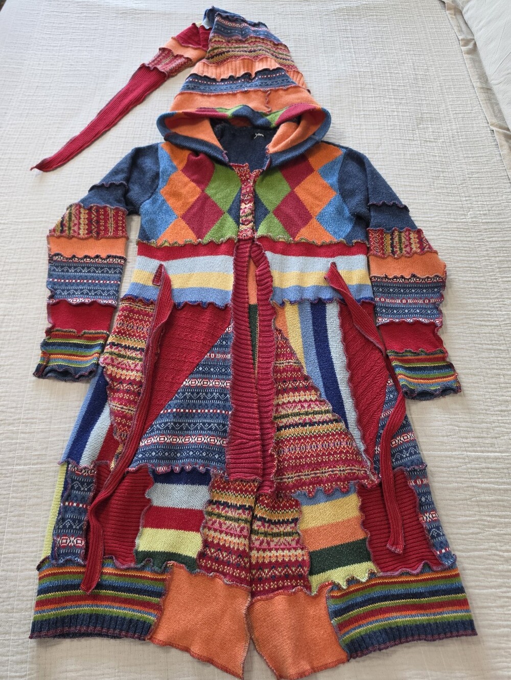 JAM Patterned Colorblock Long Hooded Cardigan Size L/Xl